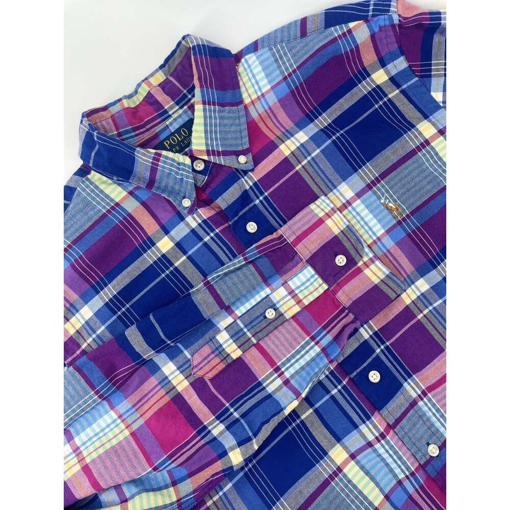 Polo Ralph Lauren Button Down Shirt Men’s XL Purple/Blue Plaid Preppy